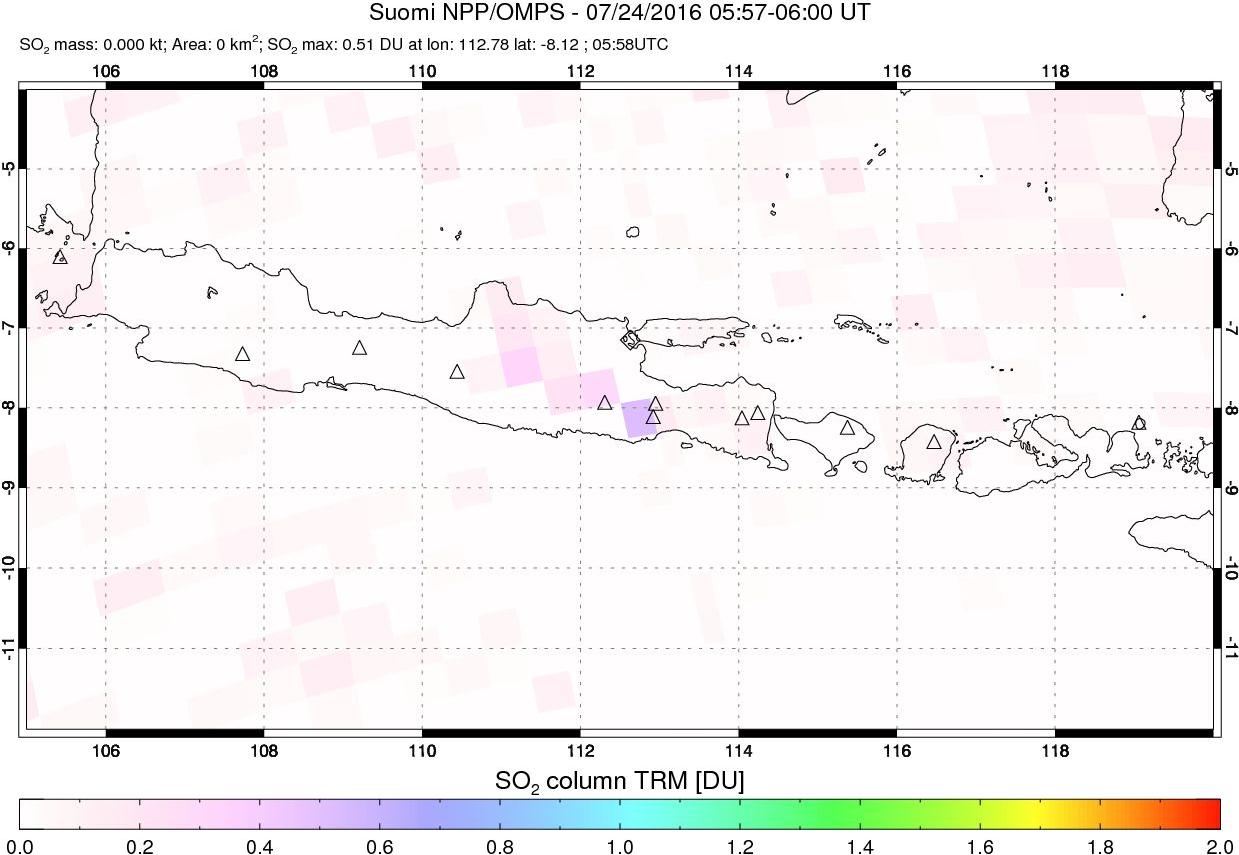 A sulfur dioxide image over Java, Indonesia on Jul 24, 2016.