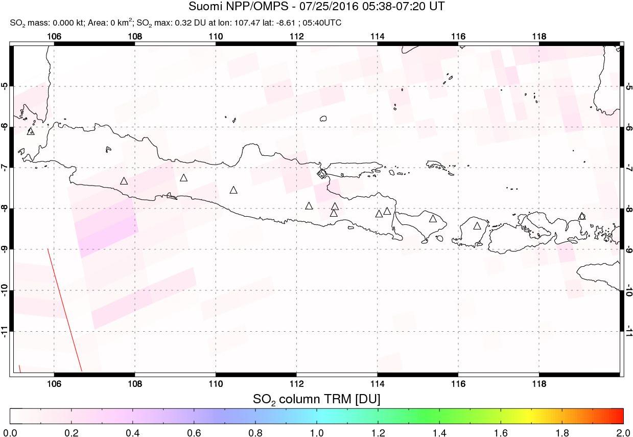 A sulfur dioxide image over Java, Indonesia on Jul 25, 2016.