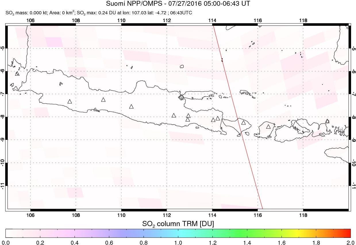 A sulfur dioxide image over Java, Indonesia on Jul 27, 2016.