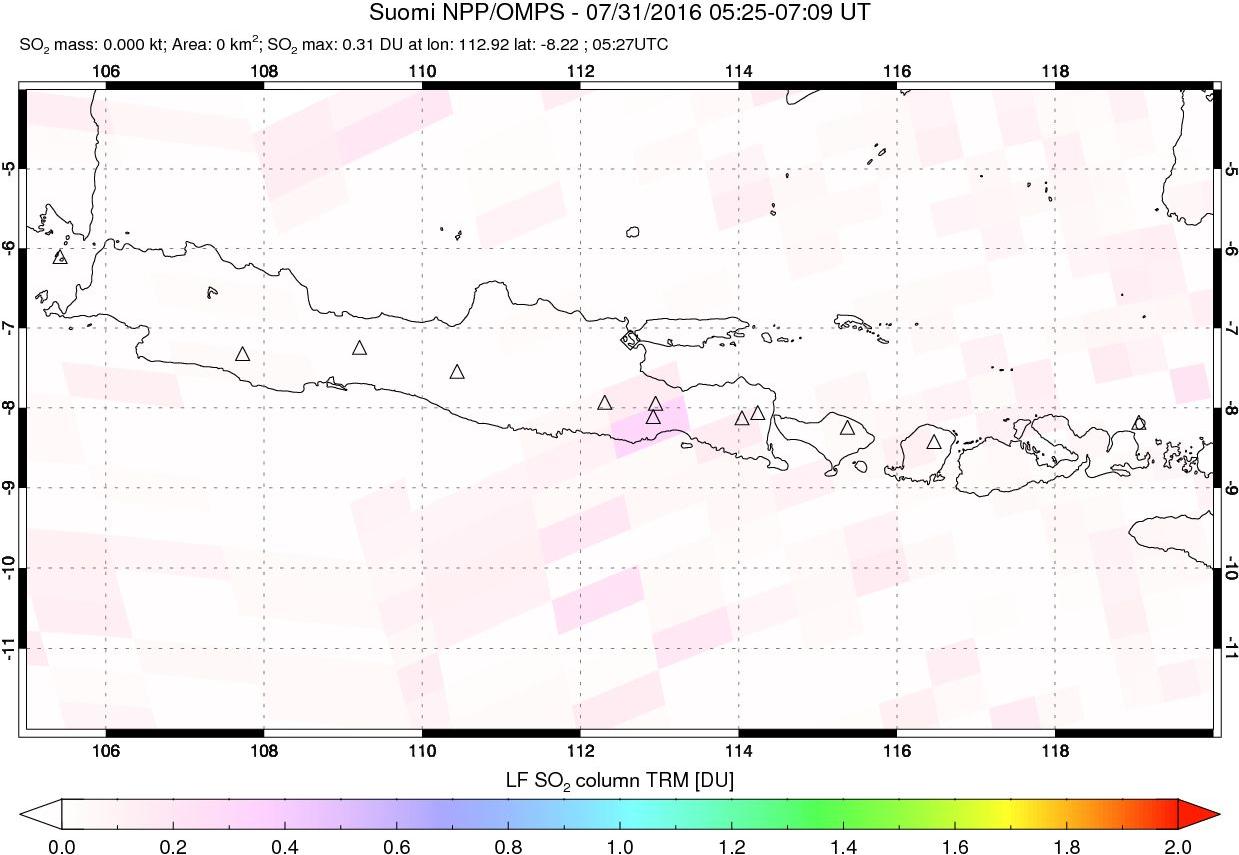 A sulfur dioxide image over Java, Indonesia on Jul 31, 2016.