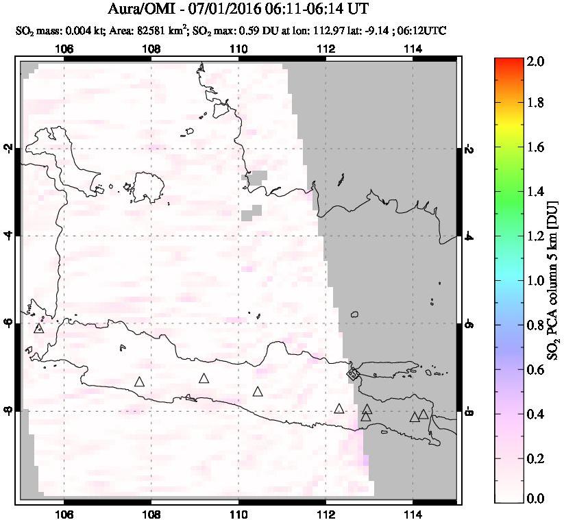 A sulfur dioxide image over Java, Indonesia on Jul 01, 2016.