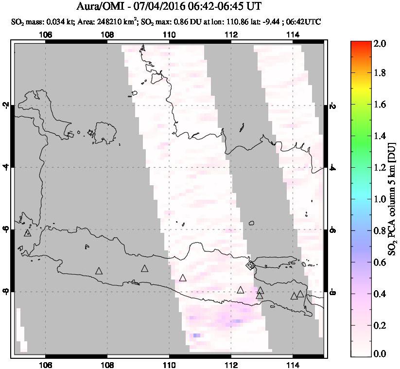 A sulfur dioxide image over Java, Indonesia on Jul 04, 2016.