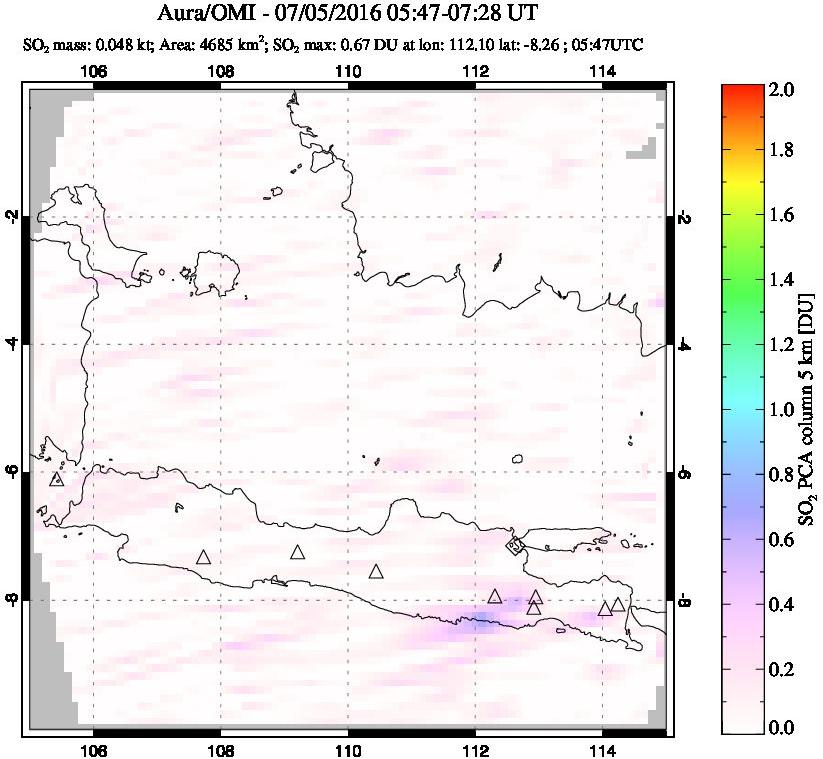 A sulfur dioxide image over Java, Indonesia on Jul 05, 2016.