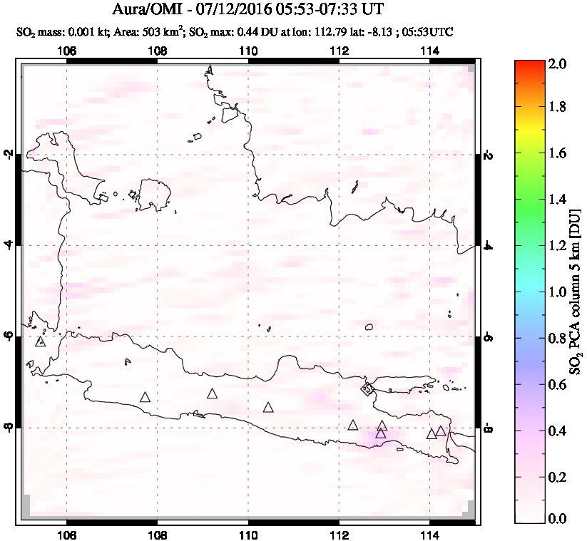A sulfur dioxide image over Java, Indonesia on Jul 12, 2016.