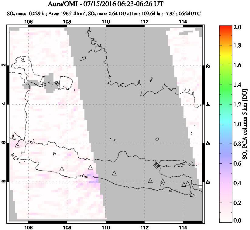 A sulfur dioxide image over Java, Indonesia on Jul 15, 2016.