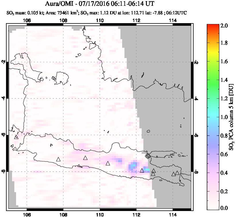 A sulfur dioxide image over Java, Indonesia on Jul 17, 2016.