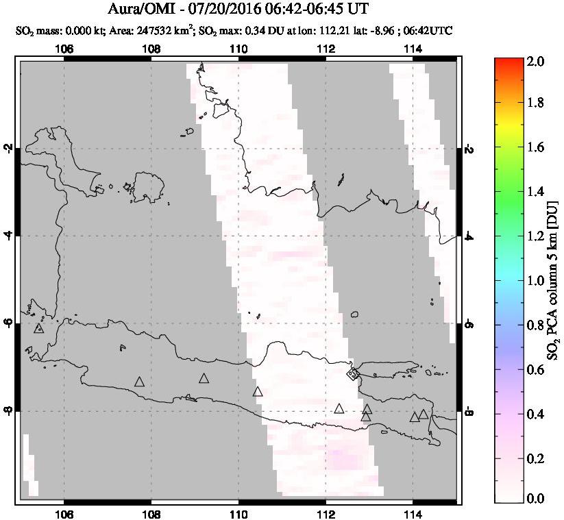 A sulfur dioxide image over Java, Indonesia on Jul 20, 2016.