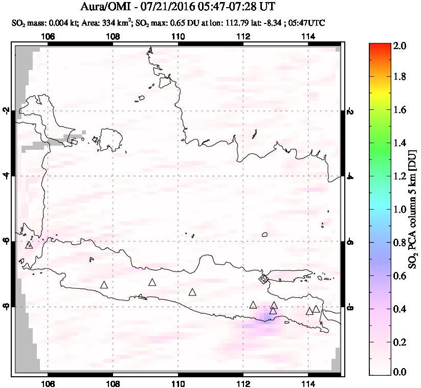 A sulfur dioxide image over Java, Indonesia on Jul 21, 2016.