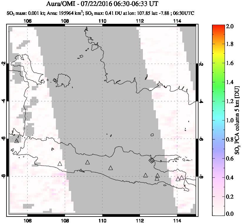 A sulfur dioxide image over Java, Indonesia on Jul 22, 2016.