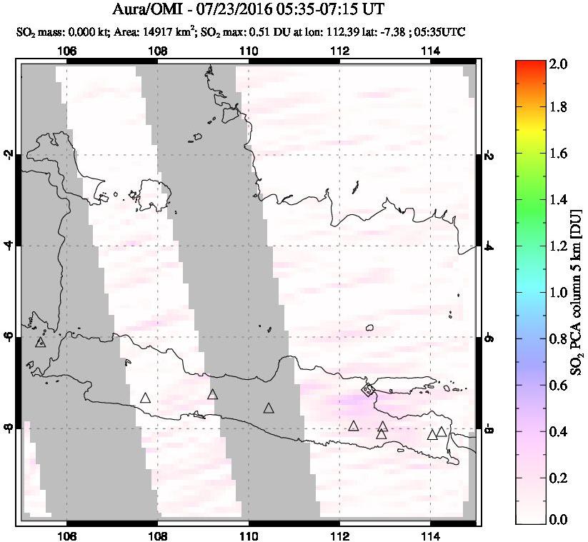 A sulfur dioxide image over Java, Indonesia on Jul 23, 2016.