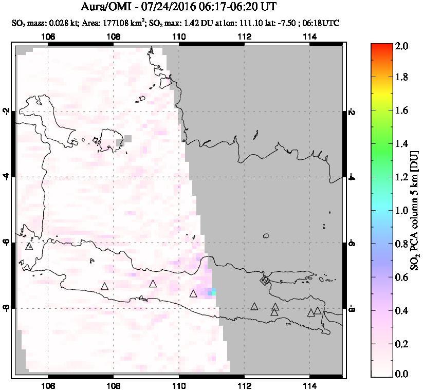 A sulfur dioxide image over Java, Indonesia on Jul 24, 2016.