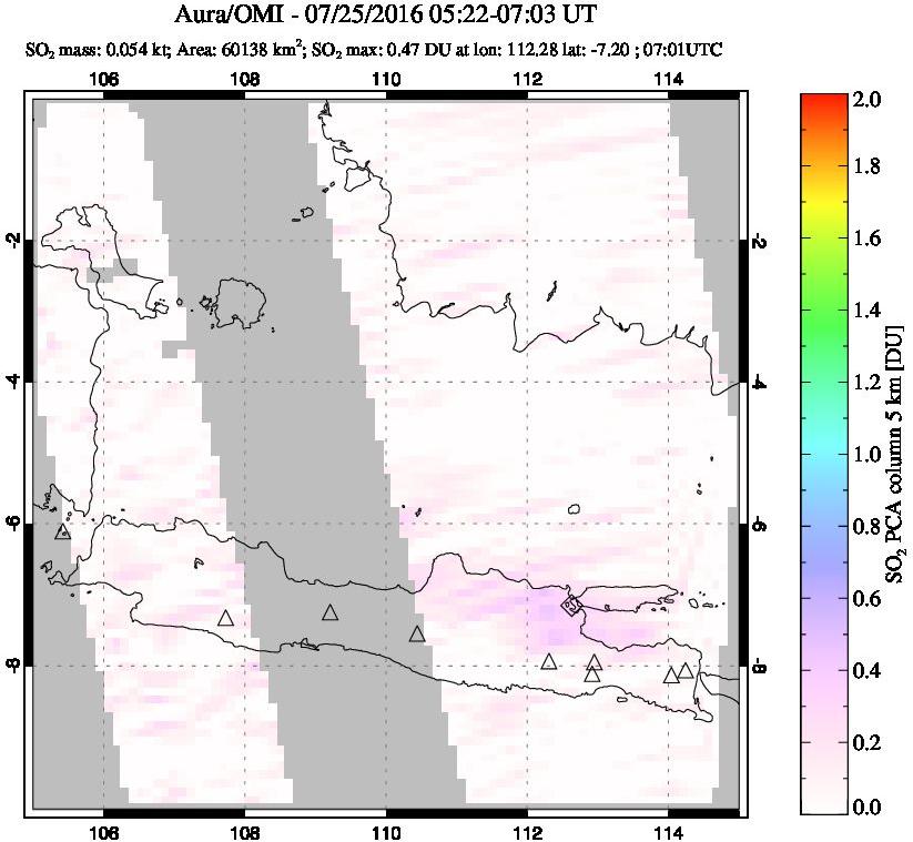 A sulfur dioxide image over Java, Indonesia on Jul 25, 2016.