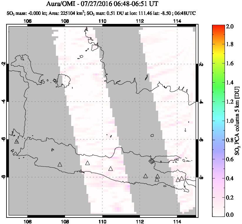 A sulfur dioxide image over Java, Indonesia on Jul 27, 2016.