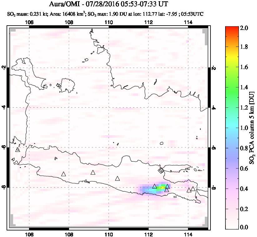 A sulfur dioxide image over Java, Indonesia on Jul 28, 2016.