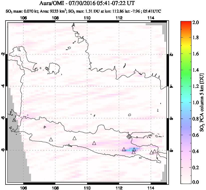 A sulfur dioxide image over Java, Indonesia on Jul 30, 2016.