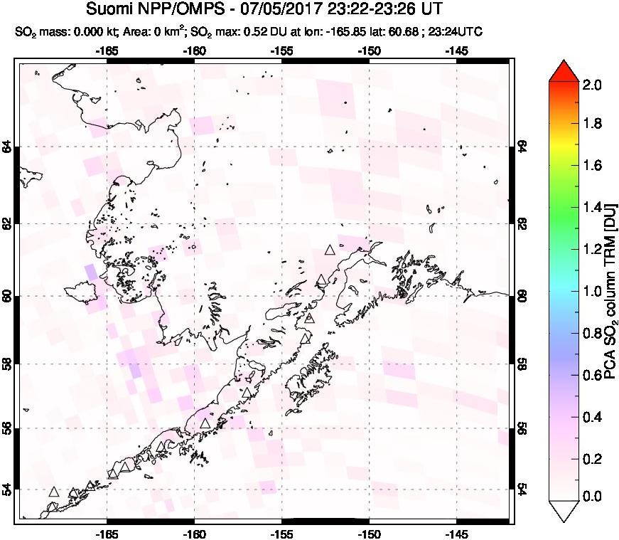 A sulfur dioxide image over Alaska, USA on Jul 05, 2017.