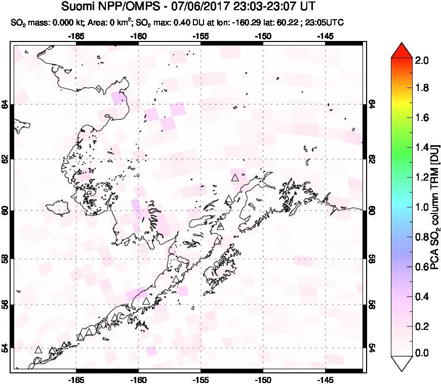 A sulfur dioxide image over Alaska, USA on Jul 06, 2017.