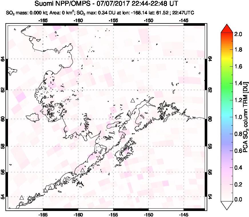 A sulfur dioxide image over Alaska, USA on Jul 07, 2017.