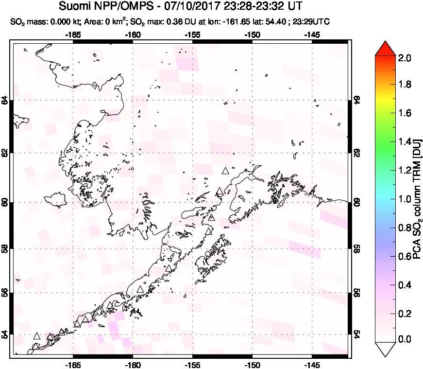 A sulfur dioxide image over Alaska, USA on Jul 10, 2017.