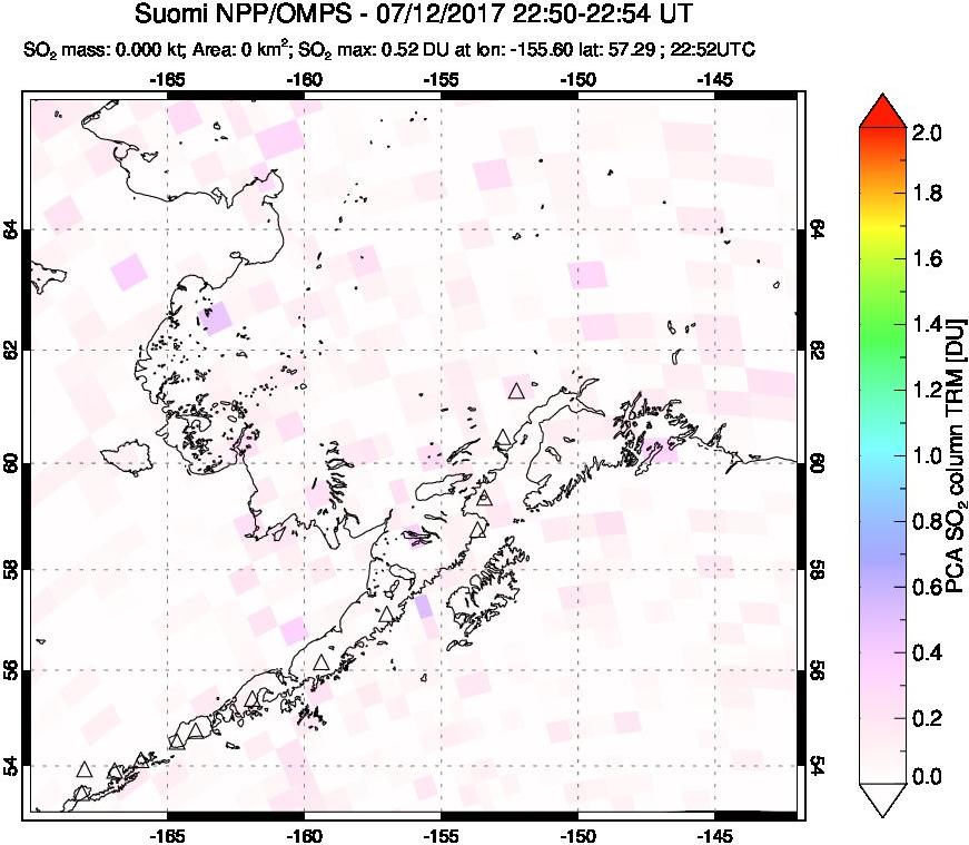 A sulfur dioxide image over Alaska, USA on Jul 12, 2017.
