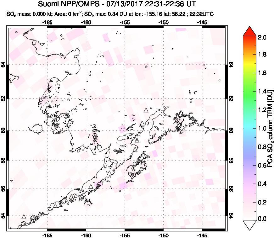 A sulfur dioxide image over Alaska, USA on Jul 13, 2017.