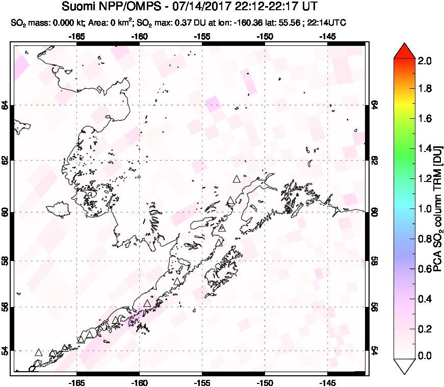 A sulfur dioxide image over Alaska, USA on Jul 14, 2017.