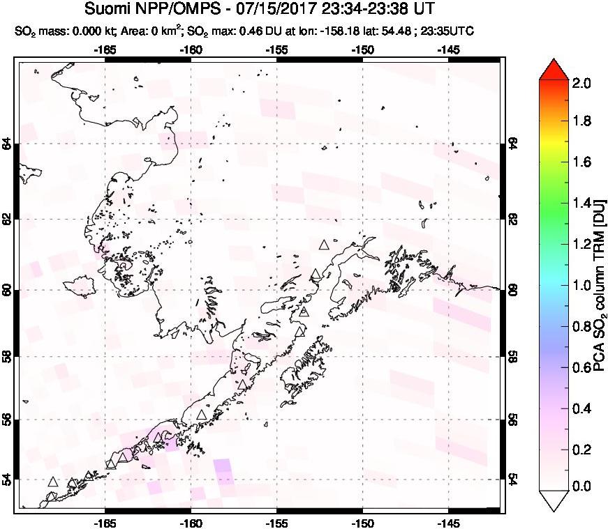 A sulfur dioxide image over Alaska, USA on Jul 15, 2017.