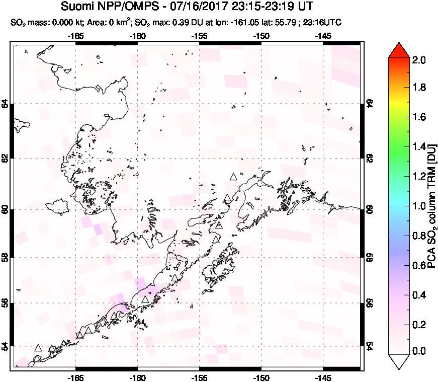 A sulfur dioxide image over Alaska, USA on Jul 16, 2017.