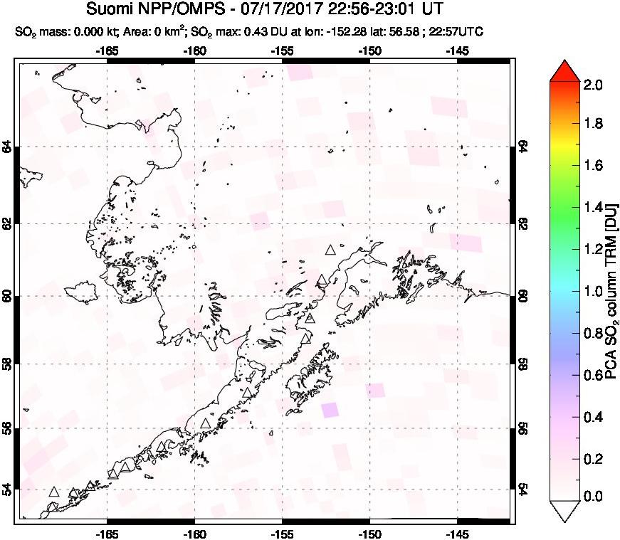 A sulfur dioxide image over Alaska, USA on Jul 17, 2017.