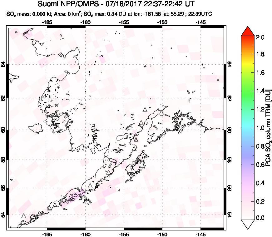 A sulfur dioxide image over Alaska, USA on Jul 18, 2017.