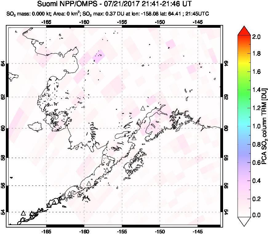 A sulfur dioxide image over Alaska, USA on Jul 21, 2017.
