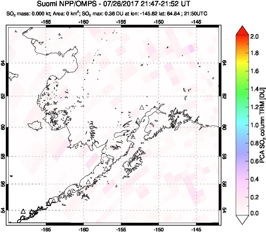 A sulfur dioxide image over Alaska, USA on Jul 26, 2017.