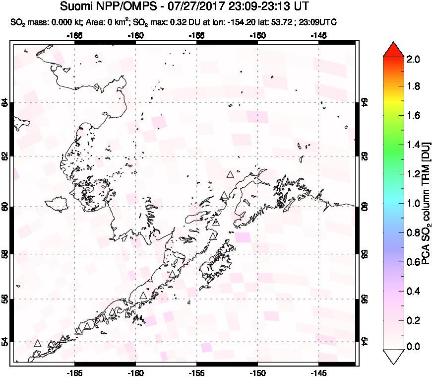 A sulfur dioxide image over Alaska, USA on Jul 27, 2017.