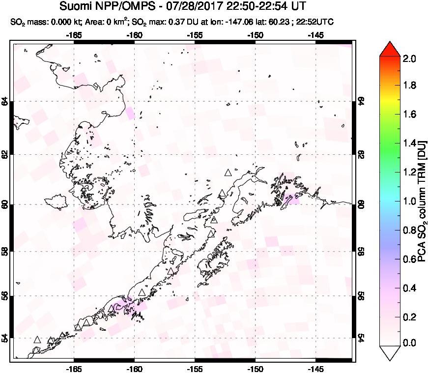 A sulfur dioxide image over Alaska, USA on Jul 28, 2017.