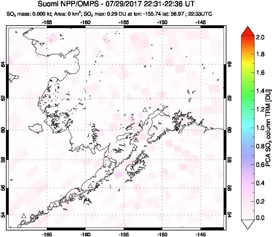 A sulfur dioxide image over Alaska, USA on Jul 29, 2017.