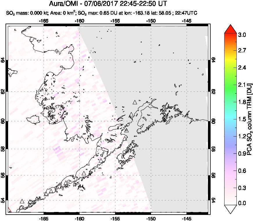 A sulfur dioxide image over Alaska, USA on Jul 06, 2017.