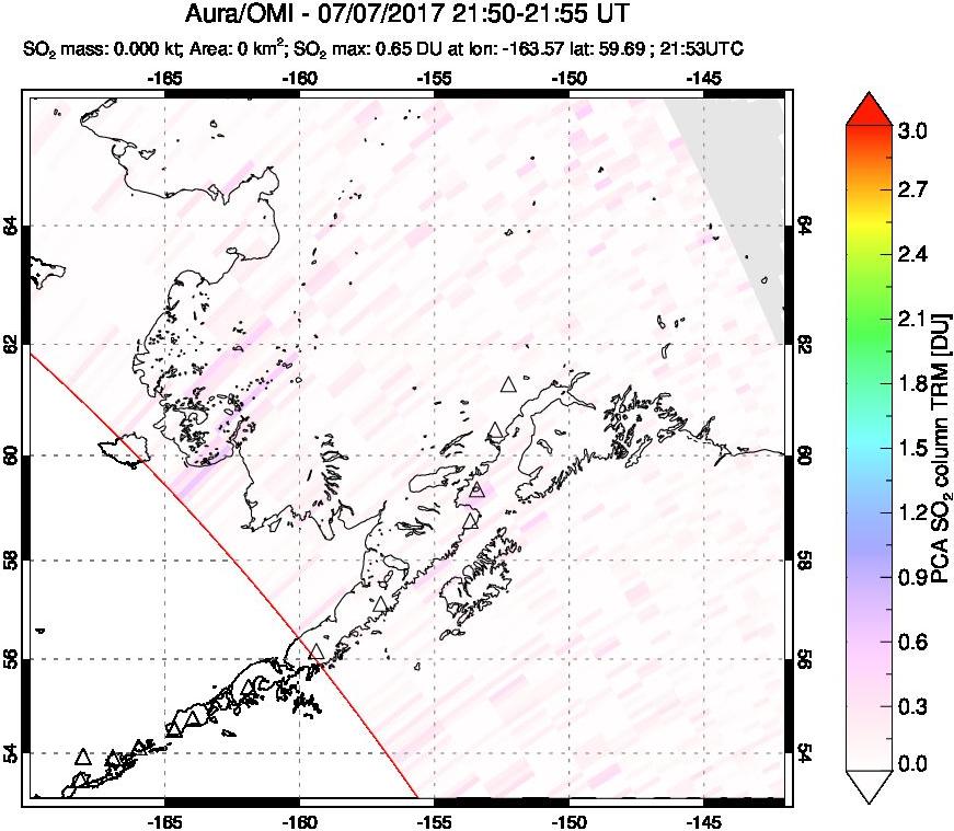 A sulfur dioxide image over Alaska, USA on Jul 07, 2017.