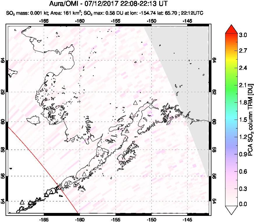 A sulfur dioxide image over Alaska, USA on Jul 12, 2017.