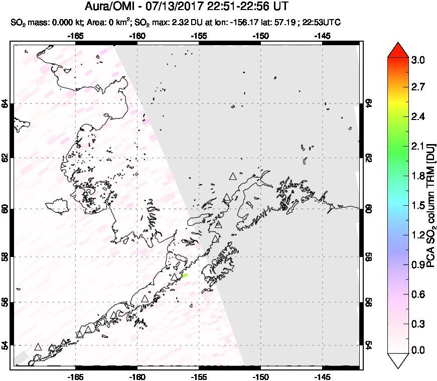 A sulfur dioxide image over Alaska, USA on Jul 13, 2017.