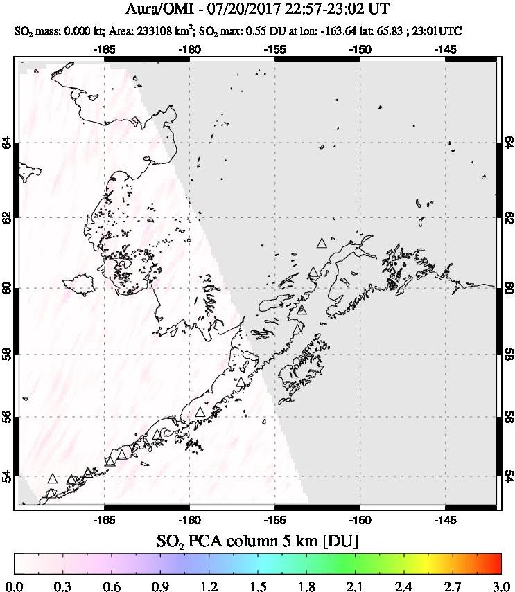 A sulfur dioxide image over Alaska, USA on Jul 20, 2017.