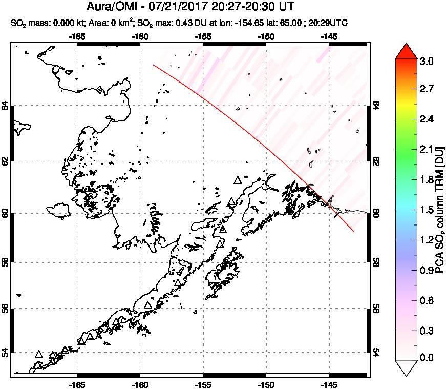 A sulfur dioxide image over Alaska, USA on Jul 21, 2017.