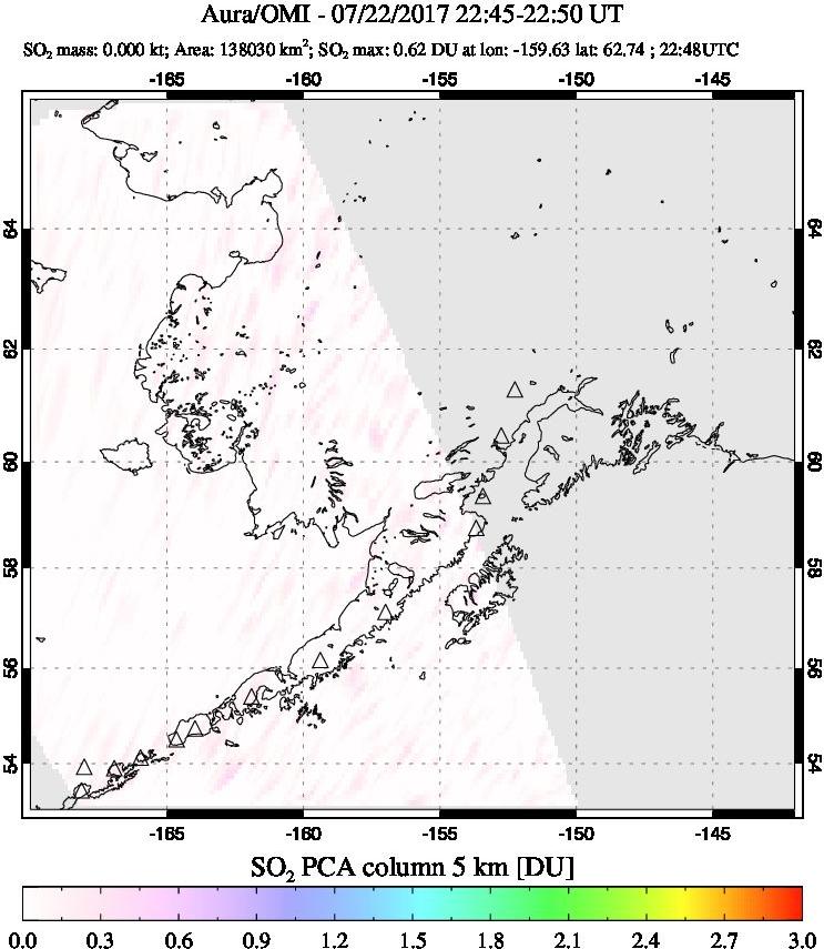 A sulfur dioxide image over Alaska, USA on Jul 22, 2017.