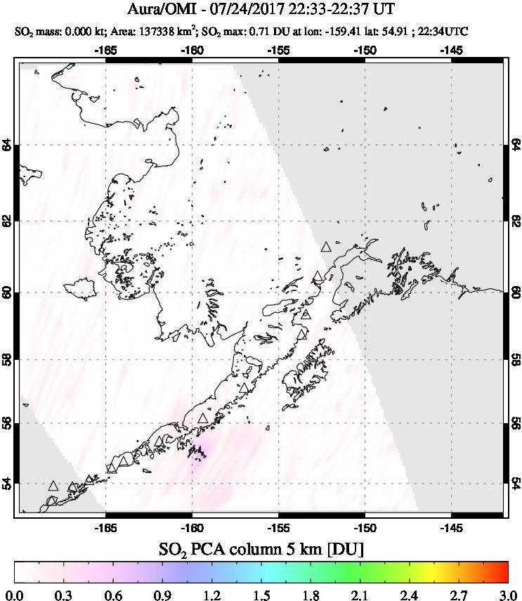 A sulfur dioxide image over Alaska, USA on Jul 24, 2017.