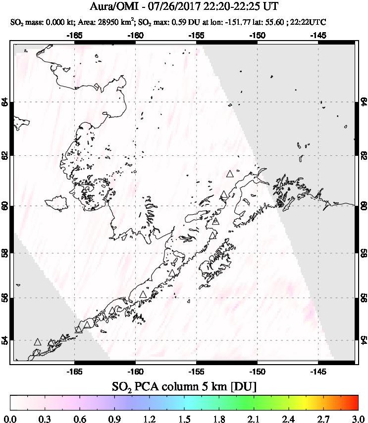 A sulfur dioxide image over Alaska, USA on Jul 26, 2017.