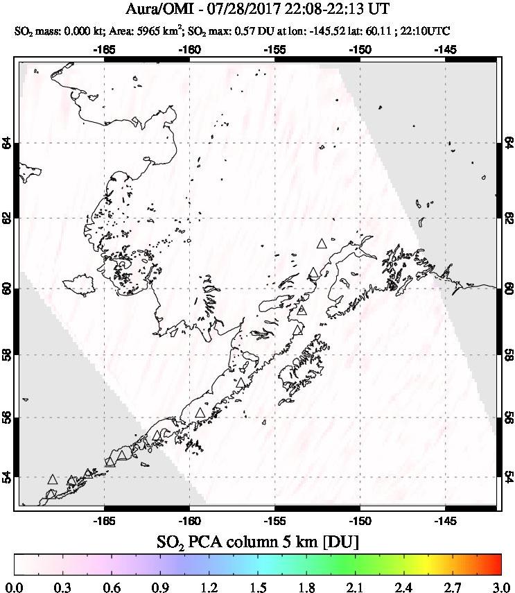 A sulfur dioxide image over Alaska, USA on Jul 28, 2017.