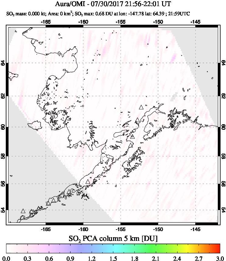 A sulfur dioxide image over Alaska, USA on Jul 30, 2017.