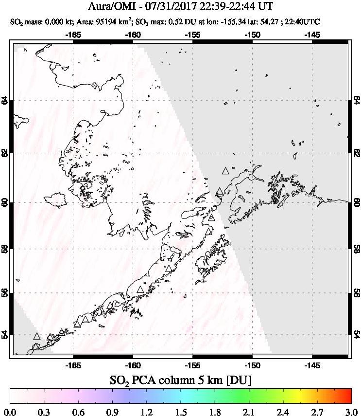 A sulfur dioxide image over Alaska, USA on Jul 31, 2017.