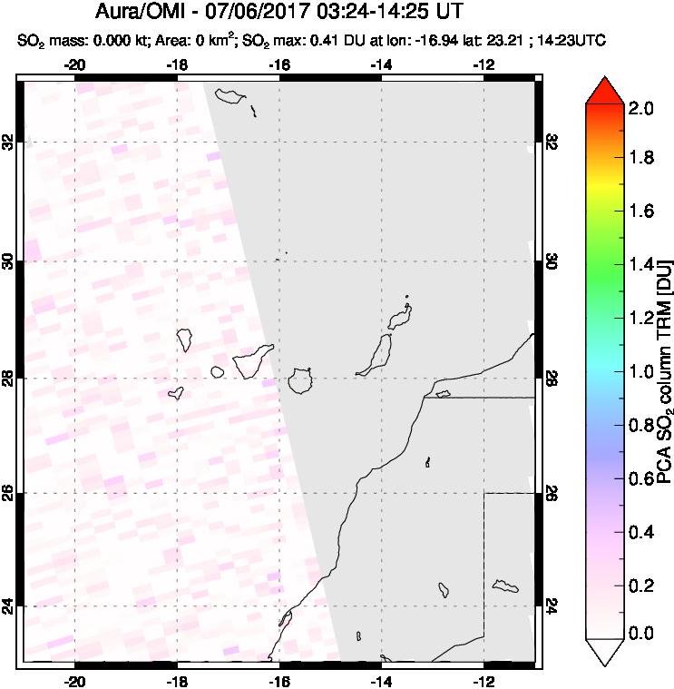 A sulfur dioxide image over Canary Islands on Jul 06, 2017.