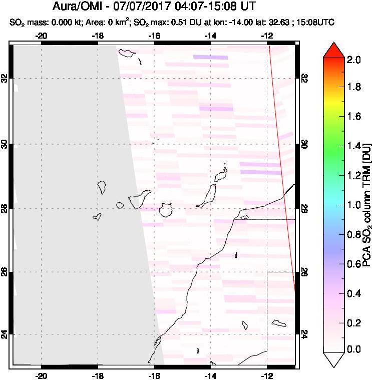 A sulfur dioxide image over Canary Islands on Jul 07, 2017.