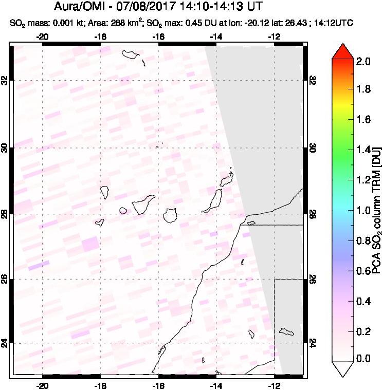 A sulfur dioxide image over Canary Islands on Jul 08, 2017.